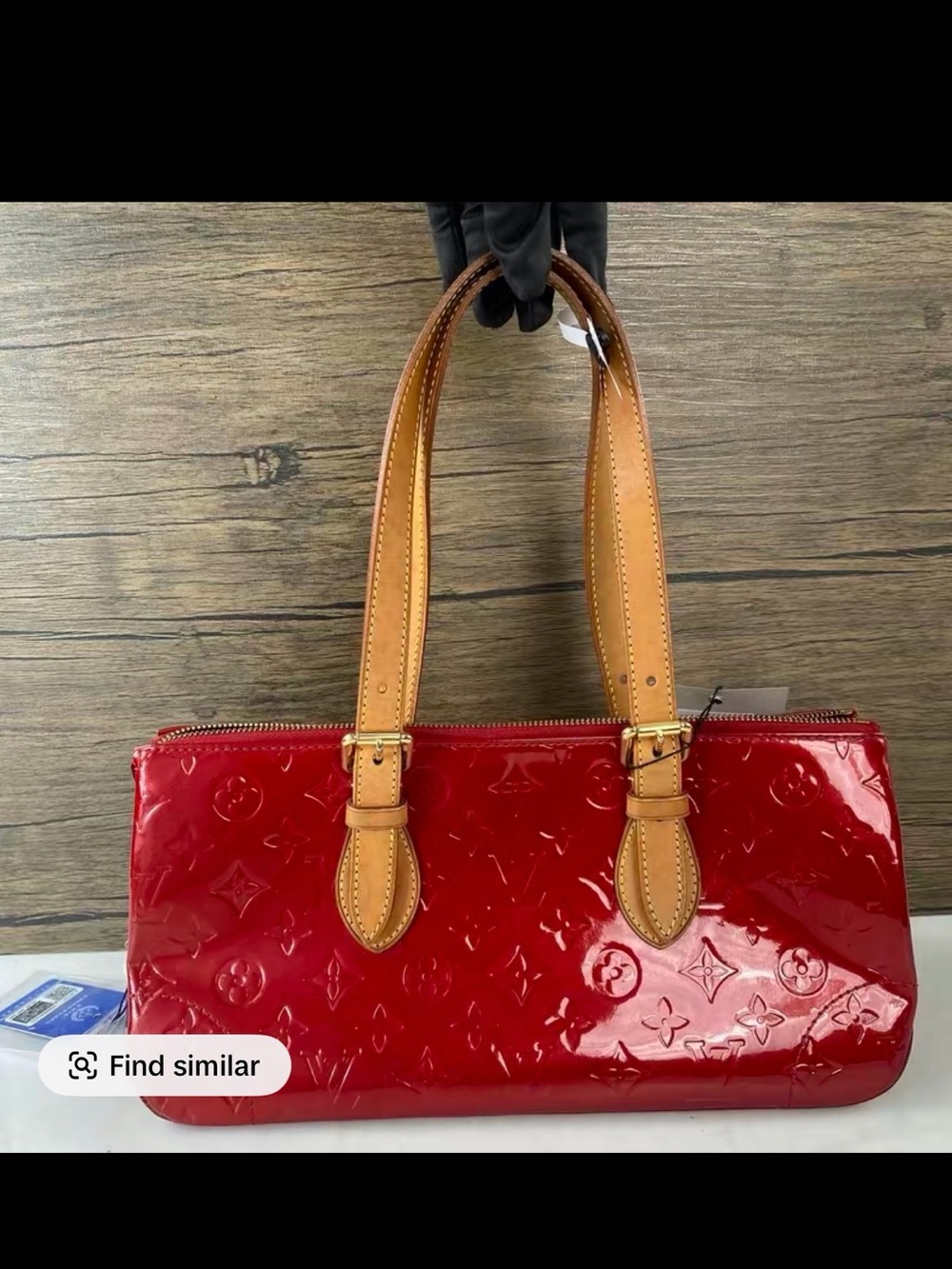 AUTHENTIC Patent Red Shoulder Bag with Tan Handles by Louis Vuitton